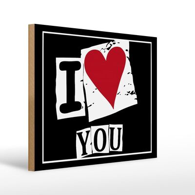 Cartel de madera que dice 40x30cm Te amo (corazón)