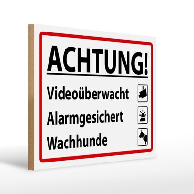 Letrero de madera aviso 40x30cm Advertencia alarma videovigilada