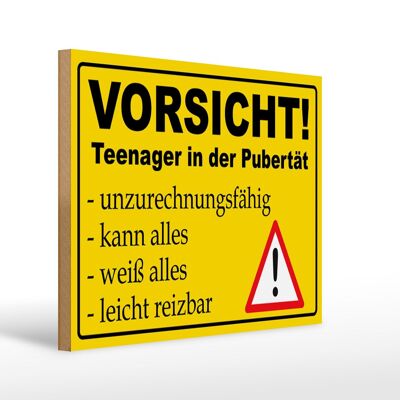 Holzschild Hinweis 40x30cm Vorsicht Teenager in Pubertät