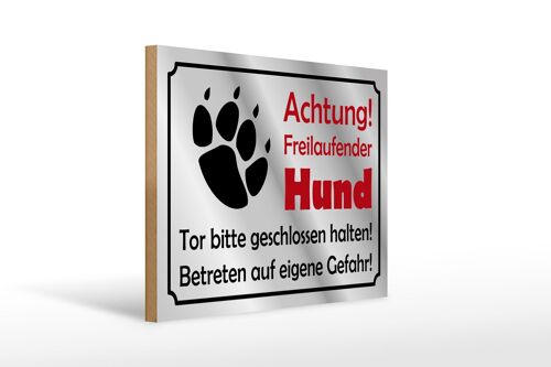 Holzschild Hinweis 40x30cm Achtung Freilaufender Hund Gefahr