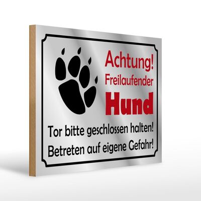 Holzschild Hinweis 40x30cm Achtung Freilaufender Hund Gefahr