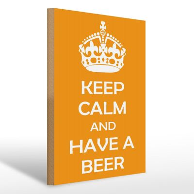 Cartello in legno con scritta "Keep Calm and have a beer" 30x40 cm