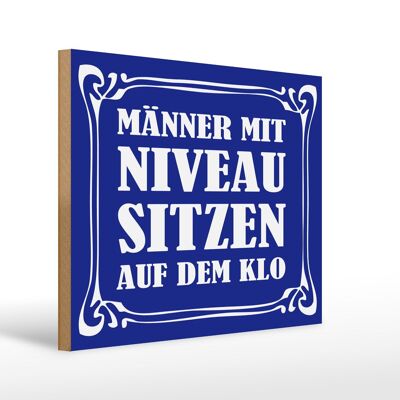 Letrero de madera que dice 40x30cm hombres con nivel sentado en el letrero azul del inodoro