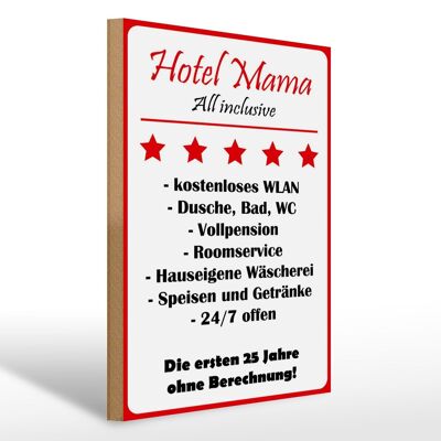 Holzschild Spruch 30x40cm Hotel Mama weiß-rotes