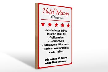 Panneau en bois 30x40cm Hotel Mama blanc-rouge 1