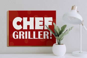 Panneau en bois disant 40x30cm Chef Griller rouge 3