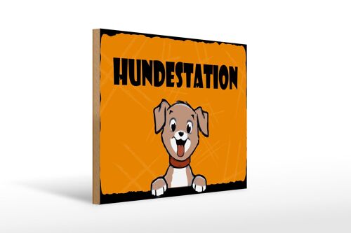 Holzschild Hinweis 40x30cm Hundestation (orange)