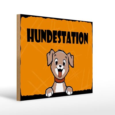 Holzschild Hinweis 40x30cm Hundestation (orange)