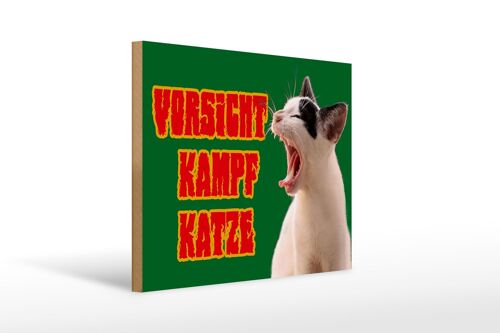 Holzschild Spruch 40x30cm Vorsicht Kampfkatze grün.