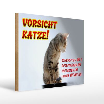 Holzschild Hinweis 40x30cm Vorsicht Katze Strichliste