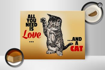 Panneau en bois 40x30cm Tout ce dont vous avez besoin c'est d'amour et d'un chat 2