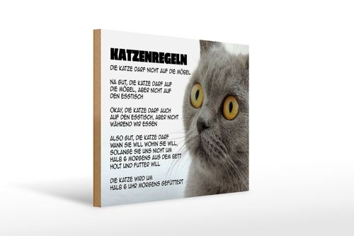 Holzschild Spruch 40x30cm Katzenregeln Katze darf nicht