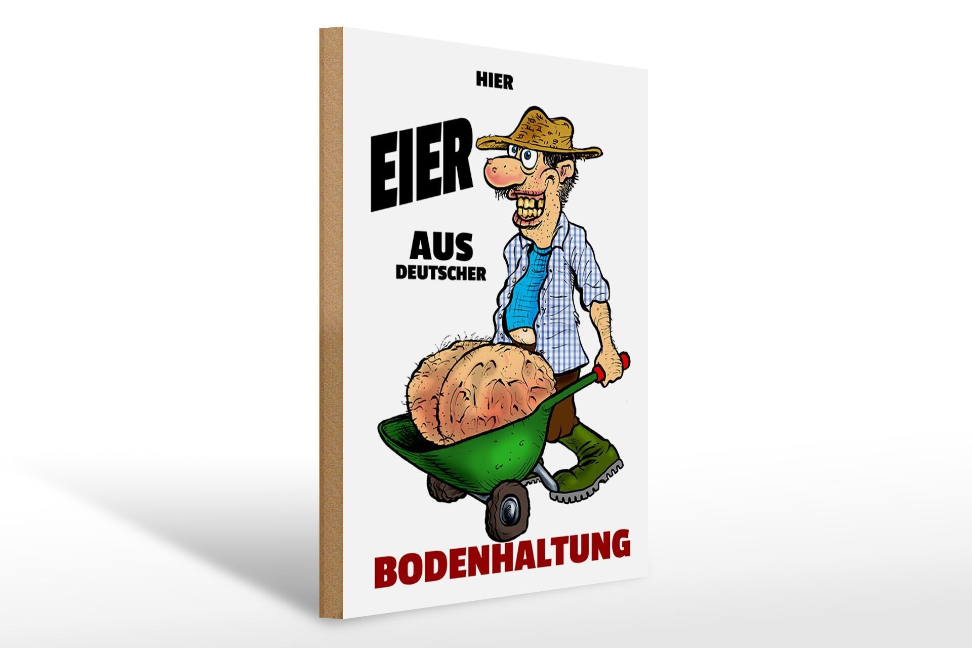 Cartello in legno nota 30x40 cm Qui uova dalla Germania. Corsa libera