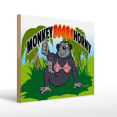 Holzschild Spruch 40x30cm Monkey Boobs Horny Affe im BH