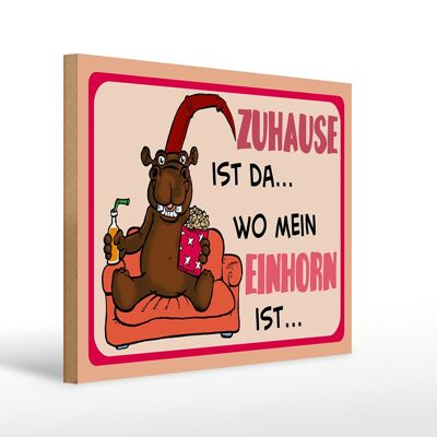 Holzschild Spruch 40x30cm Zuhause ist da wo mein Einhorn Shild