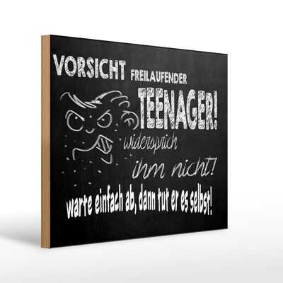 Holzschild Spruch 40x30cm Vorsicht freilaufender Teenager