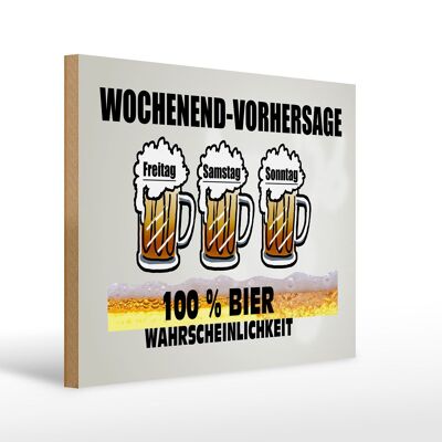 Wooden sign 40x30cm weekend forecast 100% beer