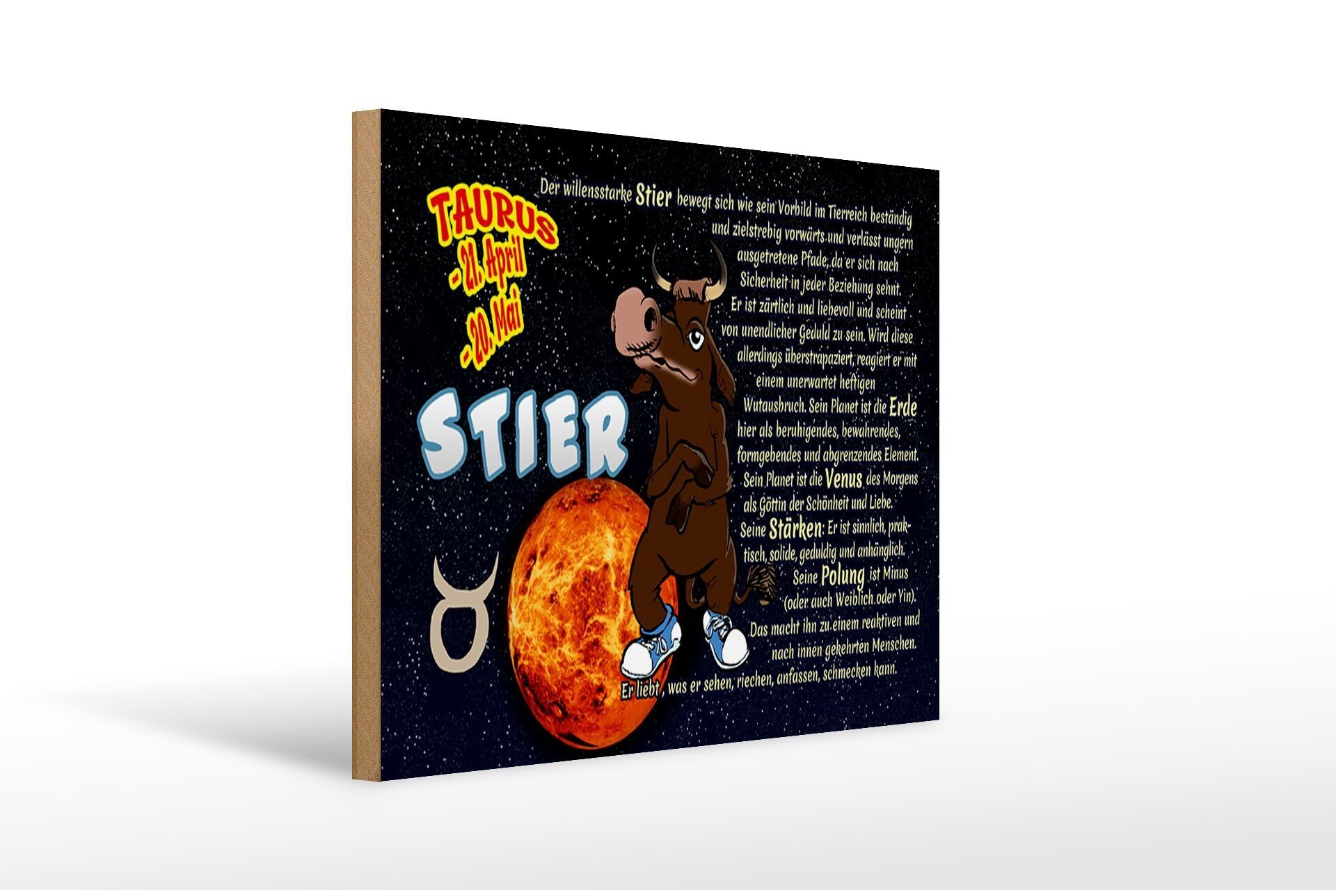 Segno zodiacale in legno 40x30cm Toro Pianeta Venere