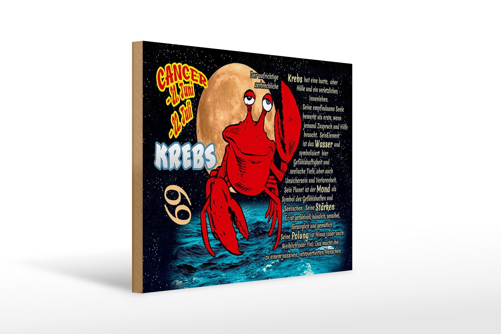 Segno zodiacale in legno 40x30cm Cancro Pianeta Luna