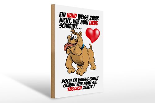 Holzschild Spruch 30x40cm Hund weiß nicht Liebe zu zeigen