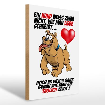 Holzschild Spruch 30x40cm Hund weiß nicht Liebe zu zeigen