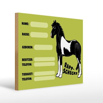 Wooden sign horse 40x30cm black and white name owner breed