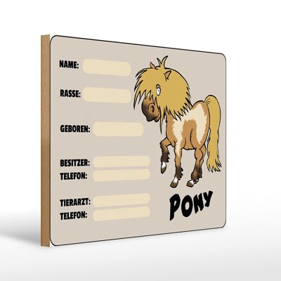 Cartel de madera pony 40x30cm animales nombre raza propietario nacido