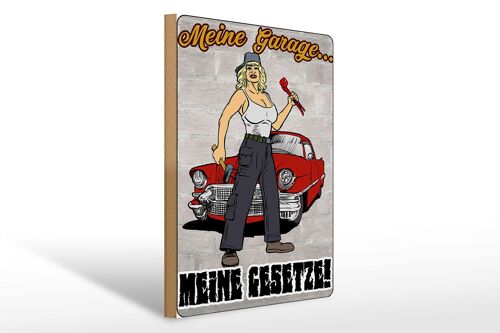 Holzschild Pinup 30x40cm Meine Garage meine Gesetze