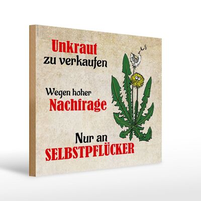 Holzschild Spruch 40x30cm Unkraut nur an Selbstpflücker