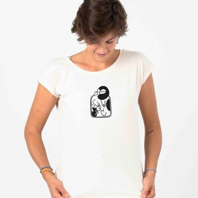 T-shirt chat emblématique pour femme dans un bateau