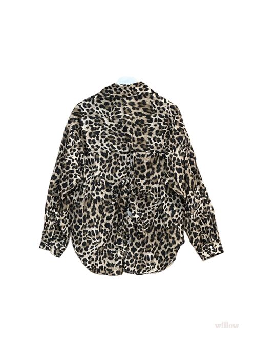 Chemise léopard coton ouverte au dos avec noeuds