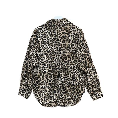 Camicia leopardata in cotone aperta dietro con fiocchi