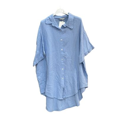 Oversized short-sleeved shirt dress in cotton gauze