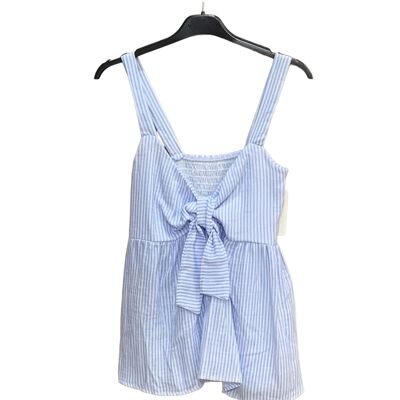 Thin striped top with bow straps in cotton gauze