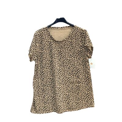 T-shirt girocollo in cotone leopardato