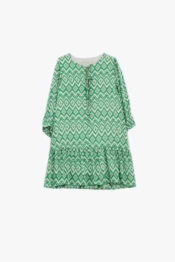 Robe courte avec détails noués sur le devant et imprimé ethnique vert 5