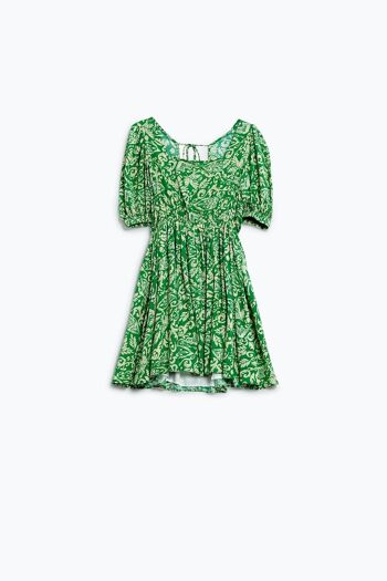 robe courte à imprimé fleuri avec dos froncé en vert 6