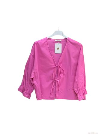 Blouse chemisier uni à noeuds manches 3/4 popeline de coton 3