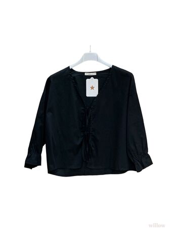 Blouse chemisier uni à noeuds manches 3/4 popeline de coton 4