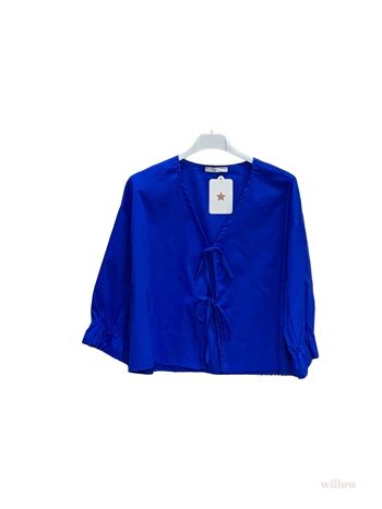 Blouse chemisier uni à noeuds manches 3/4 popeline de coton 6