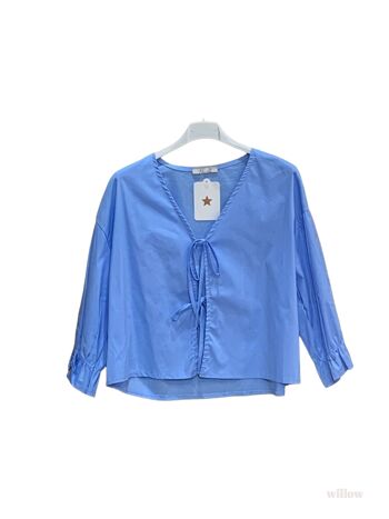 Blouse chemisier uni à noeuds manches 3/4 popeline de coton 15