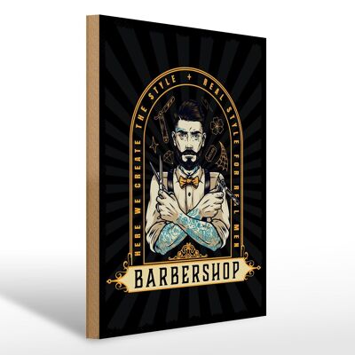 Cartello in legno con scritta Barbershop Here we Greate Style 30x40 cm