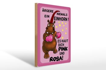 Panneau en bois licorne 30x40cm Never Get Angry Skin rose rose 1