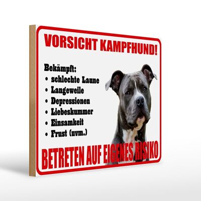 Holzschild Hinweis 40x30cm Hund Vorsicht Kampfhund Risiko