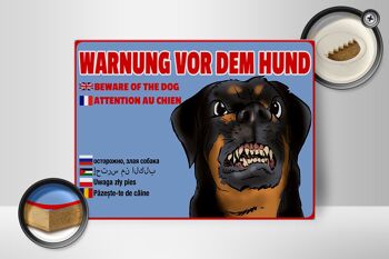 Panneau en bois avis 40x30cm avertissement chiens multi langues 2