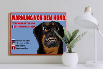 Panneau en bois avis 40x30cm avertissement chiens multi langues 3