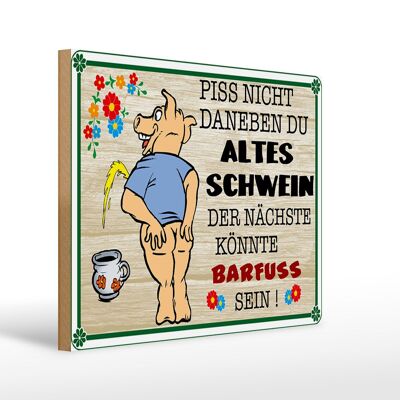 Holzschild Spruch 40x30cm Piss nicht daneben altes Schwein