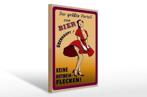 Holzschild Pinup 30x40cm Vorteil Bier keine Rotweinflecken