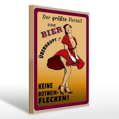 Holzschild Pinup 30x40cm Vorteil Bier keine Rotweinflecken