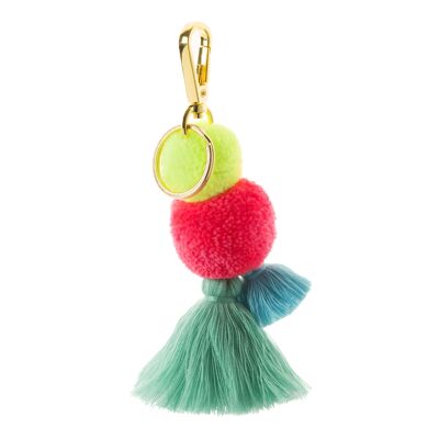Portachiavi con pompon e nappe / Ciondolo per borsa - Blush and Lime